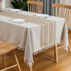 Cotton & Linen Rectangle Table Cloth - Tan & Brown